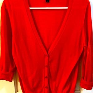 J Crew tangerine colored v- neck light weight cardigan. Excellent condition